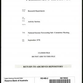 Research Department - Activity Section - National Income Forecasting Committee Meeting - September - 1978