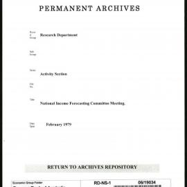 Research Department - Activity Section - National Income Forecasting Committee Meeting - February - 1979