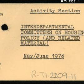 Research Department - Management Section -  Interdepartmental Committee on Housing Policy (and Related Material)