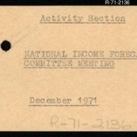 Research Department - Management Section - National Income Forecasting Committee Meeting - December 1971