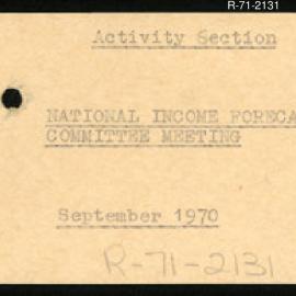 Research Department - Management Section - National Income Forecasting Committee Meeting - September 1970