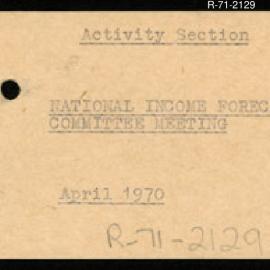 Research Department - Activity Section - National Income Forecasting Committee Meeting - April 1970