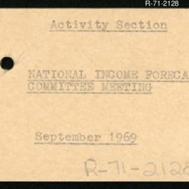 Research Department - Activity Section - National Income Forecasting Committee Meeting - September 1969