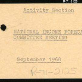 Research Department - Activity Section - National Income Forecasting Committee Meeting - September 1968