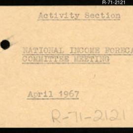 Research Department - Activity Section - National Income Forecasting Committee Meeting - April 1967