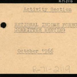 Research Department - Activity Section - National Income Forecasting Committee Meeting - October 1966