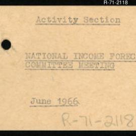 Research Department - Activity Section - National Income Forecasting Committee Meeting - June 1966