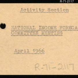 Research Department - Activity Section - National Income Forecasting Committee Meeting - April 1966
