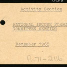 Research Department - Activity Section - National Income Forecasting Committee Meeting - December 1965