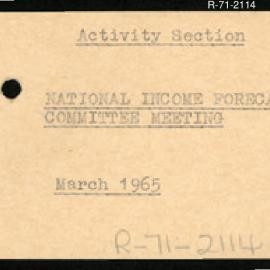 Research Department - Activity Section - National Income Forecasting Committee Meeting - March 1965