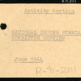 Research Department - Activity Section - National Income Forecasting Committee Meeting - June 1964