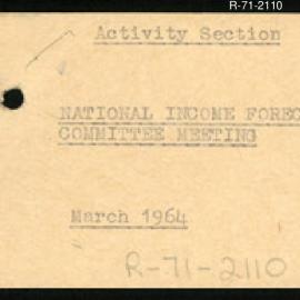 Research Department - Activity Section - National Income Forecasting Committee Meeting - March 1964