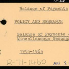 Research Department - Balance of Payments Section - International, Monetary Commercial and Exchange Arrangements - Policy and Research - Miscellaneous Memoranda
