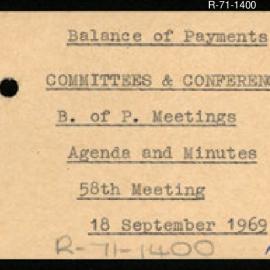 Research Department - Balance of Payments Section - International Reserves - Committees and Conferences - Meetings - Agenda and Minutes - 58th Meeting - 18/9/1969