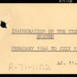 Research Department - Balance of Payments Section - International Reserves - Inauguration of the Ticket System. 1946 - 1949