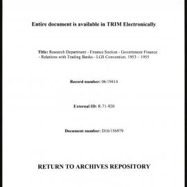 Research Department - Finance Section - Government Finance - Relations with Trading Banks - LGS Convention. 1953 - 1955