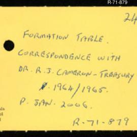 Research Department - Finance Section - Government Finance - Formation Table - Correspondence with Dr RJ Cameron (Treasury)