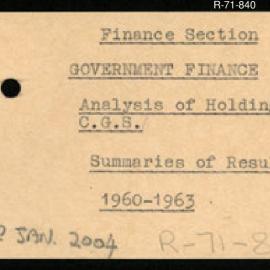 Research Department - Finance Section - Government Finance - Analysis of Holdings of CGS - Summaries of Results