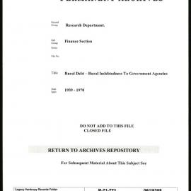 Research Department - Finance Section - Rural Debt - Rural Indebtedness to Government Agencies - 1939-1970