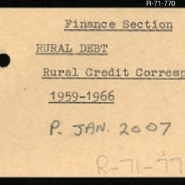 Research Department - Finance Section - Rural Debt - Rural Credit Correspondence