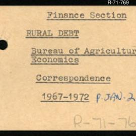 Research Department - Finance Section - Rural Debt - Bureau of Agricultural Economics