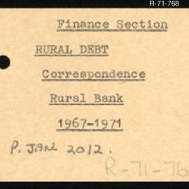Research Department - Finance Section - Rural Debt - Rural Bank of New South Wales