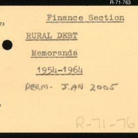 Research Department - Finance Section - Rural Debt - Memorandum
