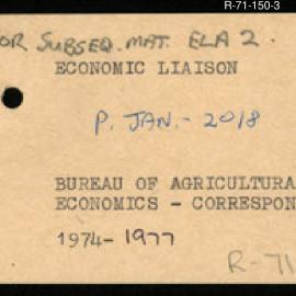 Research Department - Liaison Section - Bureau of Agricultural Economics - Correspondence