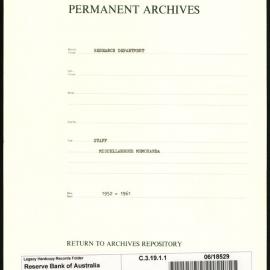 Research Department - Staff - Miscellaneous Memoranda - 1952 - 1961