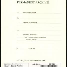 Research Department - Industrial Production - Secondary Production - Coal - Correspondence & Memoranda - Seasonal Indices - 1953 - 1958