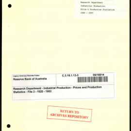 Research Department - Industrial Production - Prices and Production Statistics - File 3 - 1920 - 1953