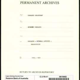 Research Department - Economic Research - Internal Activity - Productivity - 1953 - 1957