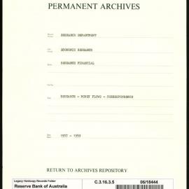 Research Department - Economic Research - Financial - Money Flows - Correspondence - 1957 - 1959