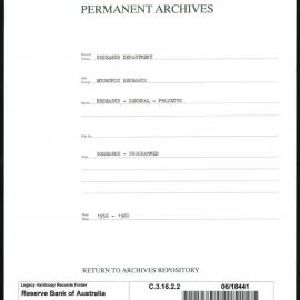 Research Department - Economic Research - General - Projects - Programmes - 1956 - 1960