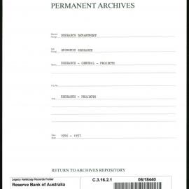Research Department - Economic Research - General - Projects - 1956 - 1957