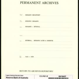 Research Department - Economic Research - External - Exchange Rates & Reserves - 1949 - 1958