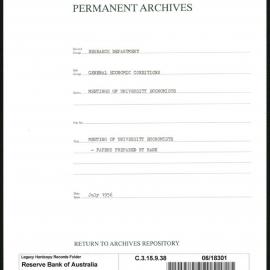 Research Department - General Economic Conditions - Meetings of the University Economists - Papers Prepared by the Bank - July 1956
