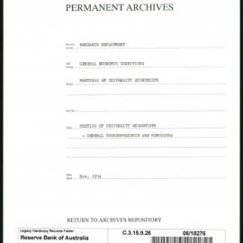 Research Department - General Economic Conditions - Meetings of the University Economists - University Economists' Meeting - General Correspondence and Memoranda - September - November 1954