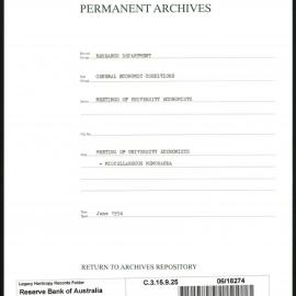 Research Department - General Economic Conditions - Meetings of the University Economists - University Economists' Meeting - Miscellaneous Memoranda - June 1954