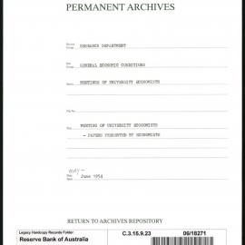 Research Department - General Economic Conditions - Meetings of the University Economists - University Economists' Meeting - Papers Presented by the Economists - May - June 1954