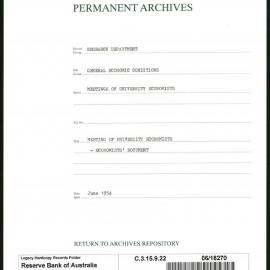Research Department - General Economic Conditions - Meetings of the University Economists - University Economists' Meeting - Economists' Documents - June 1954