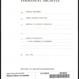 Research Department - General Economic Conditions - Meetings of the University Economists - Meeting of Economists - Papers Presented at the Conference - November 1952