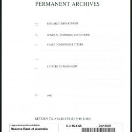 Research Department - General Economic Conditions - State Conditions Letters - To Managers - 1957