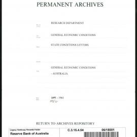 Research Department - General Economic Conditions - State Conditions Letters - Australia - 1952 - 1961