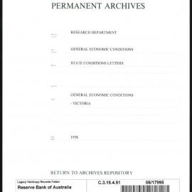 Research Department - General Economic Conditions - State Conditions Letters - Victoria - 1958
