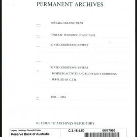 Research Department - General Economic Conditions - State Conditions Letters - Business Activity and Economic Conditions Supplied by Commonwealth Trading Bank - 1958 - 1964