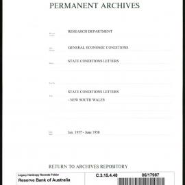 Research Department - General Economic Conditions - State Conditions Letters - New South Wales - January 1957 - June 1958