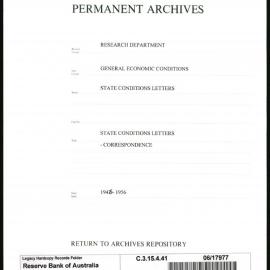 Research Department - General Economic Conditions - State Conditions Letters - Correspondence - 1946 - 1956