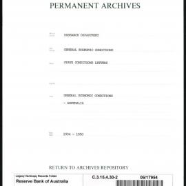 Research Department - General Economic Conditions - State Conditions Letters - Australia - File 2 - 1934 - 1950