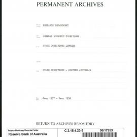 Research Department - General Economic Conditions - State Conditions Letters - Western Australia - File 3 - January 1957 - December 1958